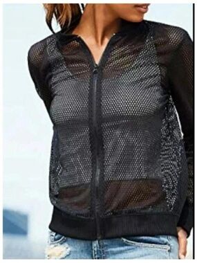 Victoria’s Secret Sport VS Angel Supermodel Black Mesh Sheer Bomber Jacket M